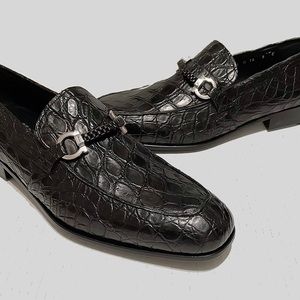 Salvatore Ferragamo “Cross” Full Genuine Crocodile Black Loafers Size 9E